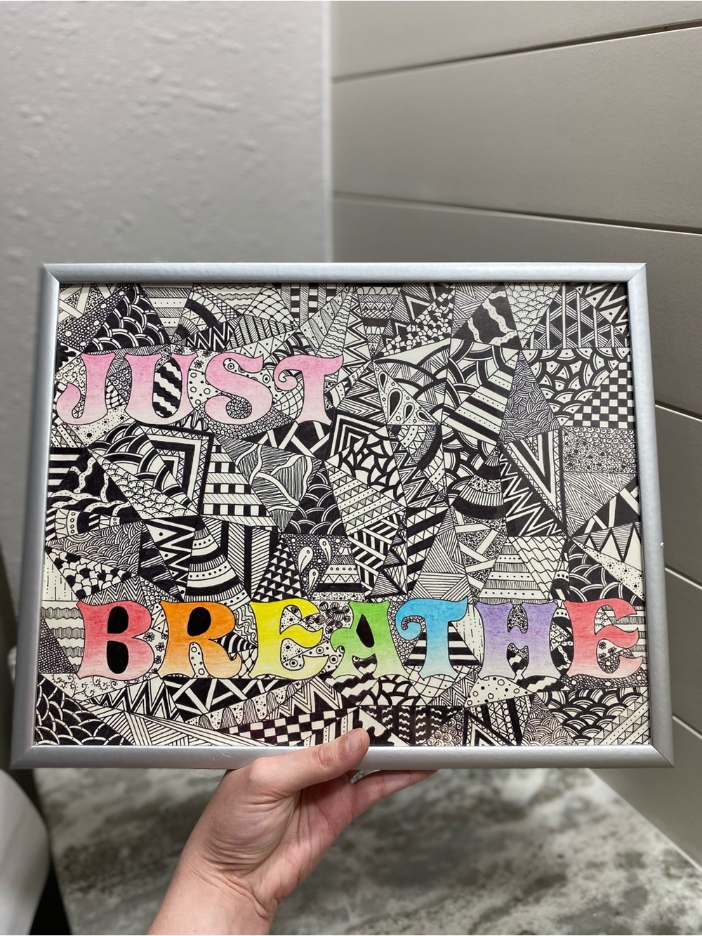 Handcrafted 'Just Breathe' Art Zentangle